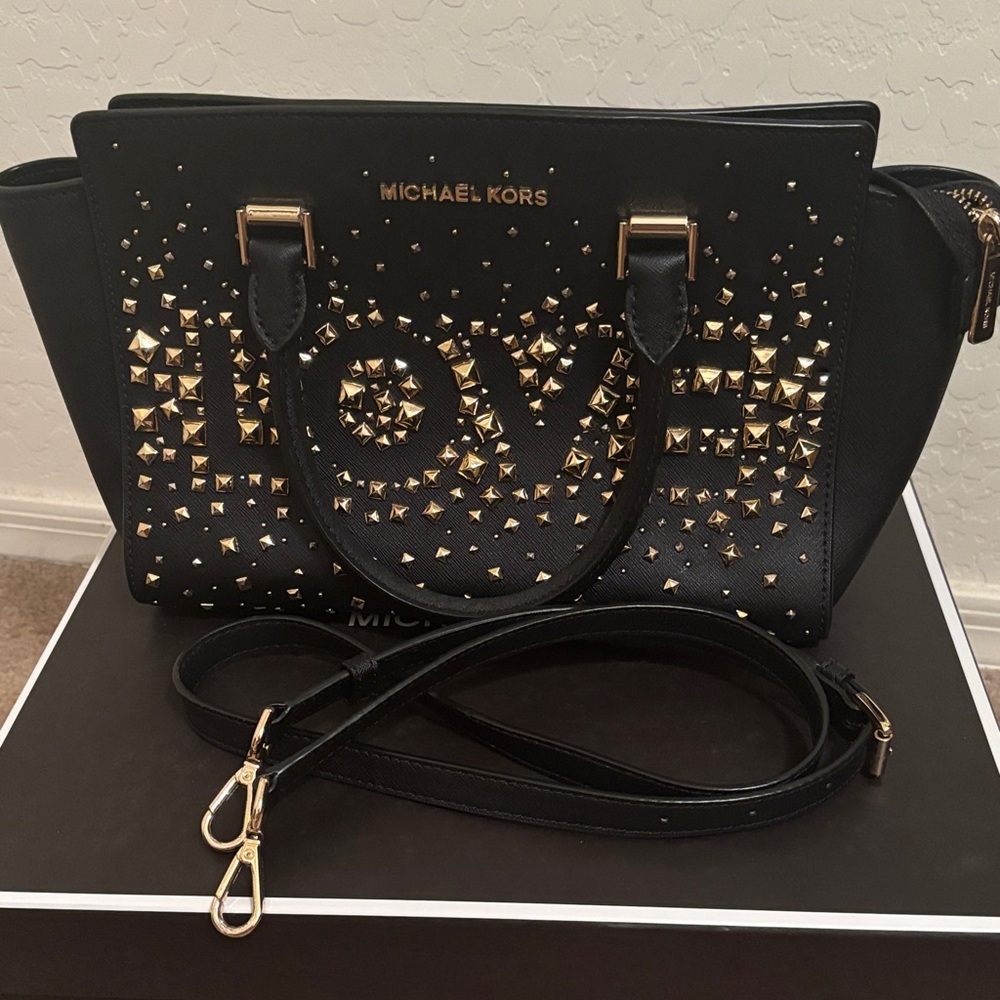 Michael Kors Black and Gold LOVE Satchel